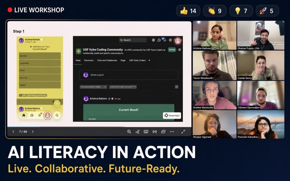Live university AI literacy workshop with students collaborating in an EPIC community